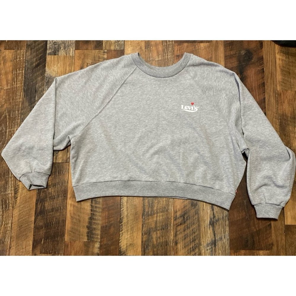 Levi's Heather Gray‎ Heart Logo Raglan Pullover Sweatshirt Top